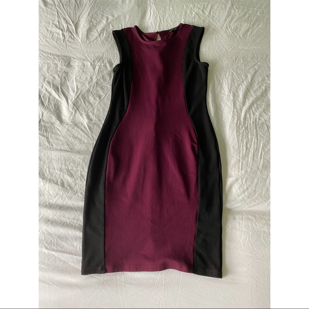 burgundy and black bodycon dress